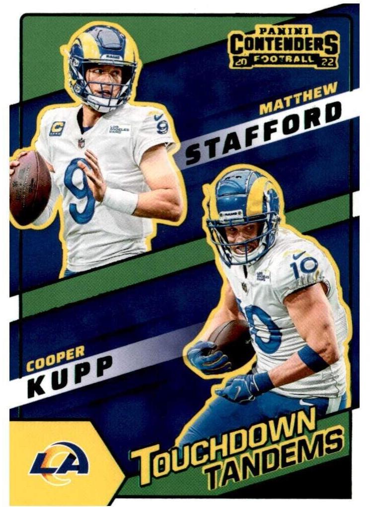 Cooper Kupp, Matthew Stafford #TDT-LAR Football Cards 2022 Panini Contenders Touchdown Tandems