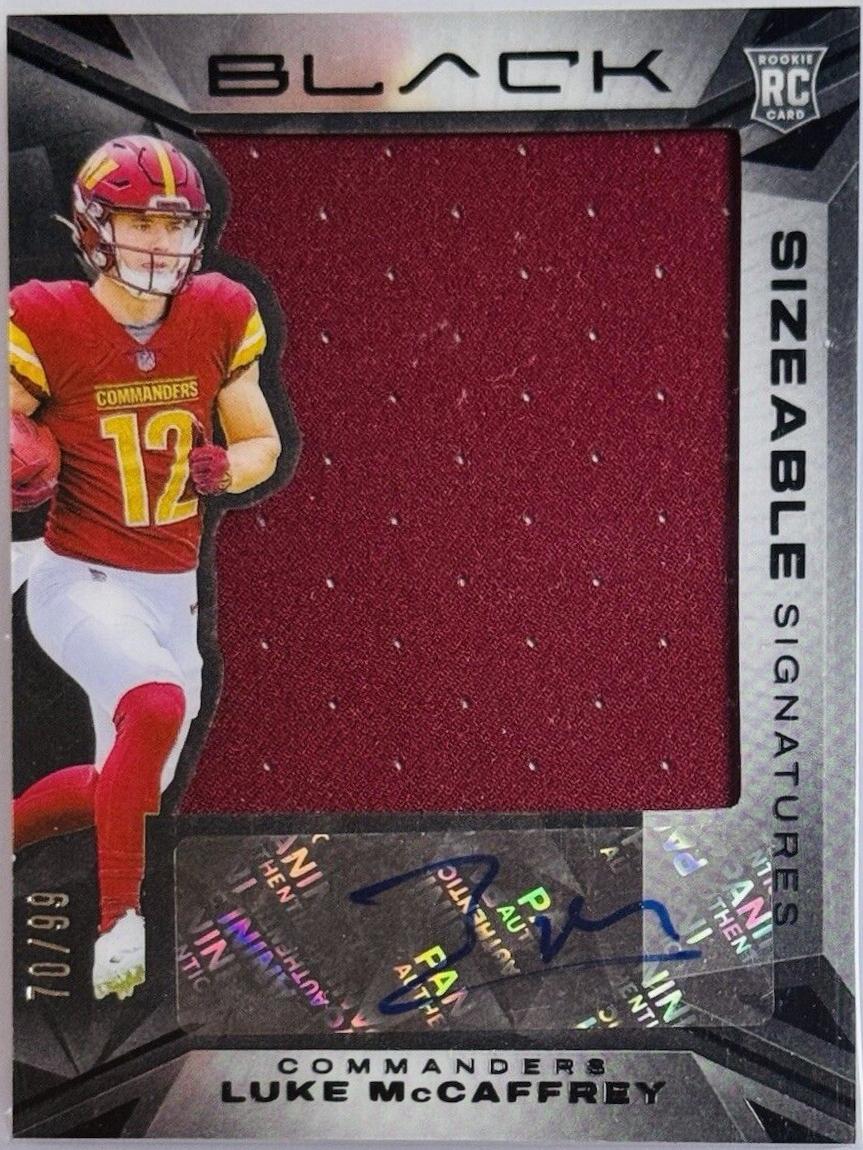 Luke McCaffrey #RSM-28 2024 Panini Black Rookie Signature Materials Football