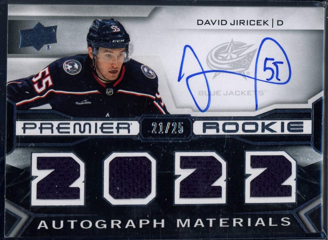 David Jiricek #PRA-DJ 2022 Upper Deck Premier Rookie Auto Jersey Hockey