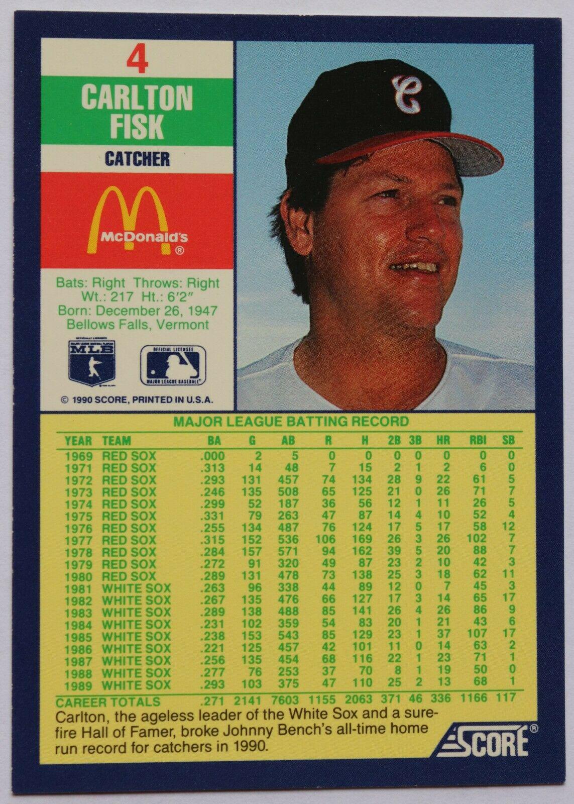 Carlton Fisk #4 Baseball Cards 1990 Score McDonald's