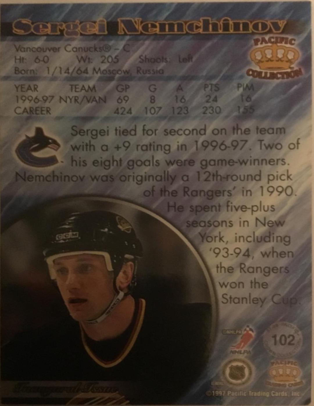 Sergei Nemchinov #102 Hockey Cards 1997 Pacific Crown