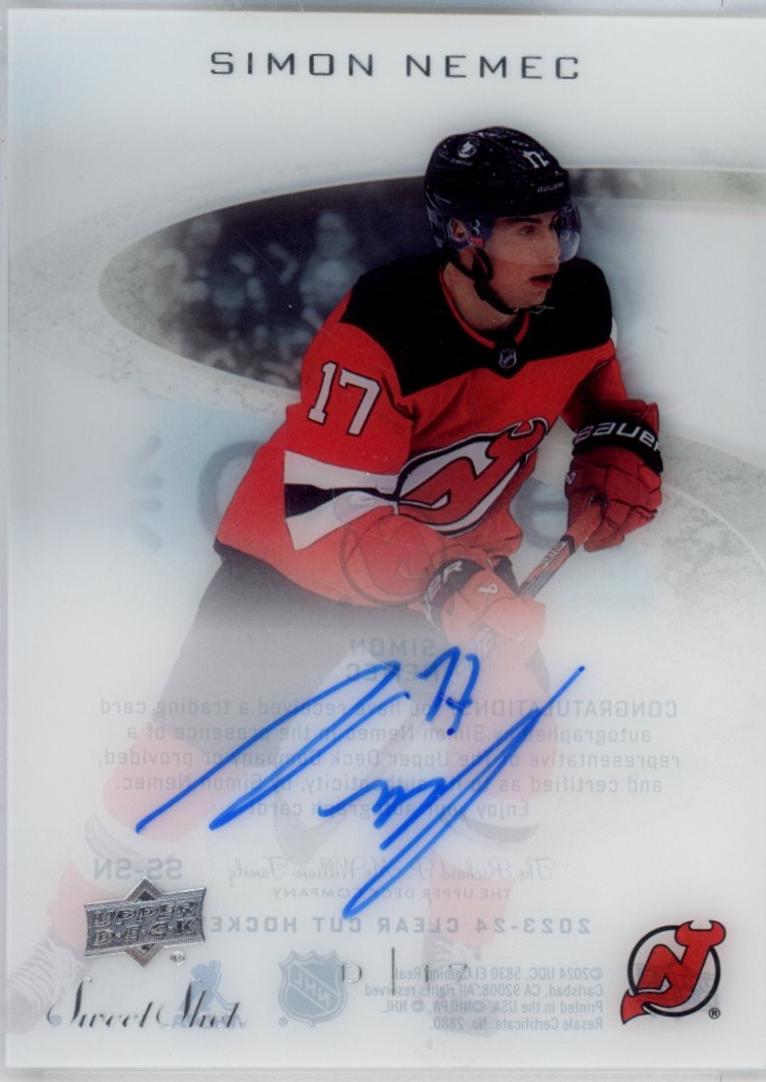 Simon Nemec #SS-SN Hockey Cards 2023 Upper Deck Clear Cut UD Sweet Shot Auto