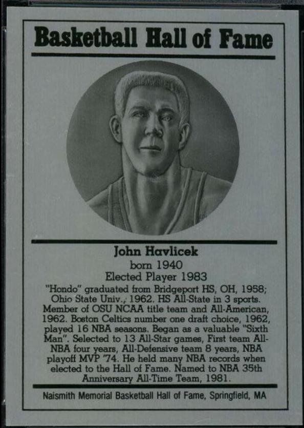 John Havlicek Basketball Cards 1986 Hall of Fame Metallic