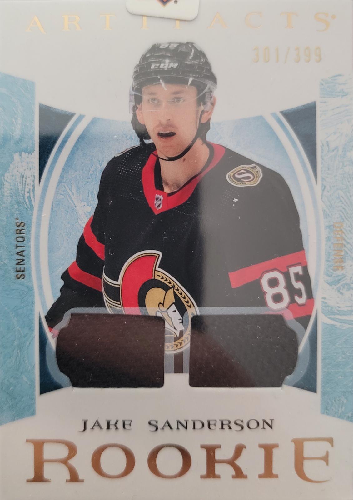 Jake Sanderson #VI Hockey Cards 2022 Upper Deck Artifacts Roman Numeral Rookies Material Redemptions