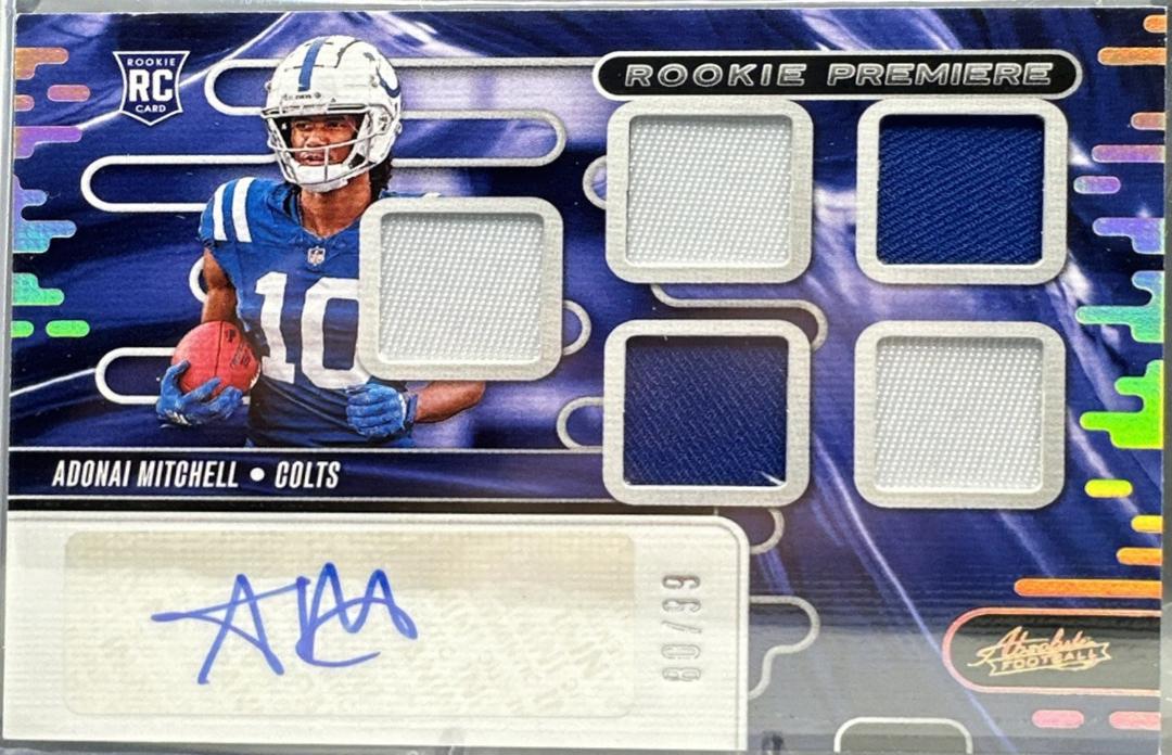 Adonai Mitchell #RPMA-AML Football Cards 2024 Panini Absolute Rookie Premiere Materials Auto