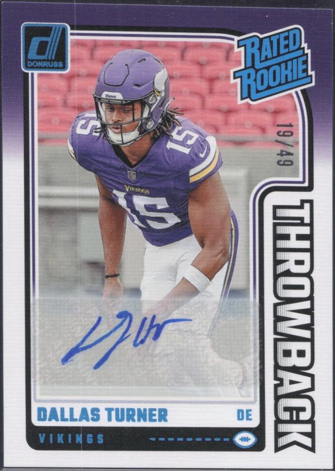 Dallas Turner #1 Football Cards 2024 Panini Donruss Rated Rookies Throwback Autograph