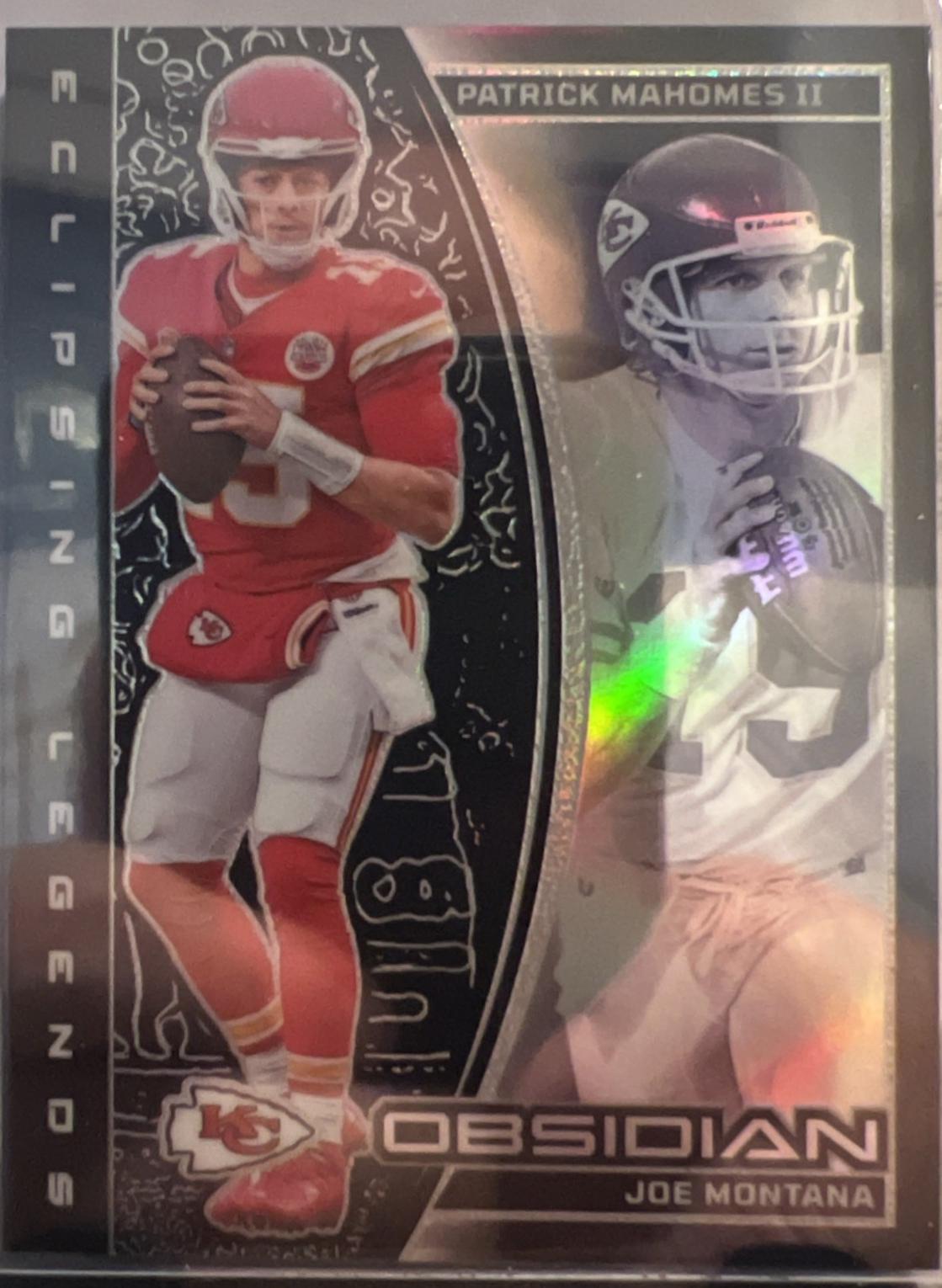 Joe Montana / Patrick Mahomes II #6 Football Cards 2024 Panini Obsidian Eclipsing Legends