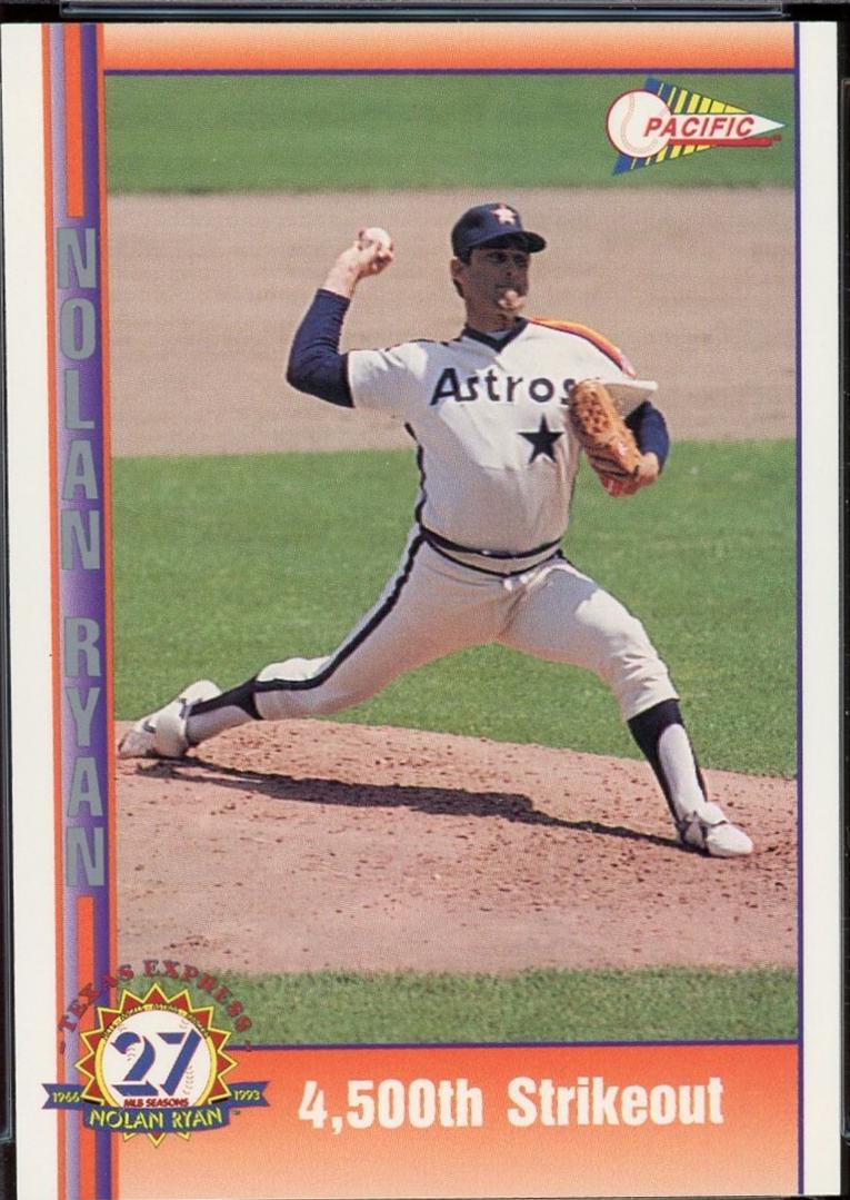 4,500th Strikeout #155 Baseball Cards 1993 Pacific Nolan Ryan 27th Season
