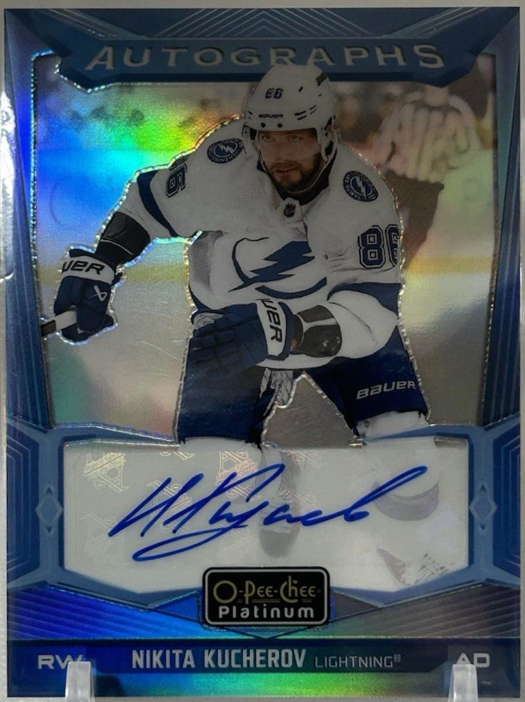 Nikita Kucherov #BA-NK 2024-25 O-Pee-Chee Platinum Hockey Blue Rainbow Autographs