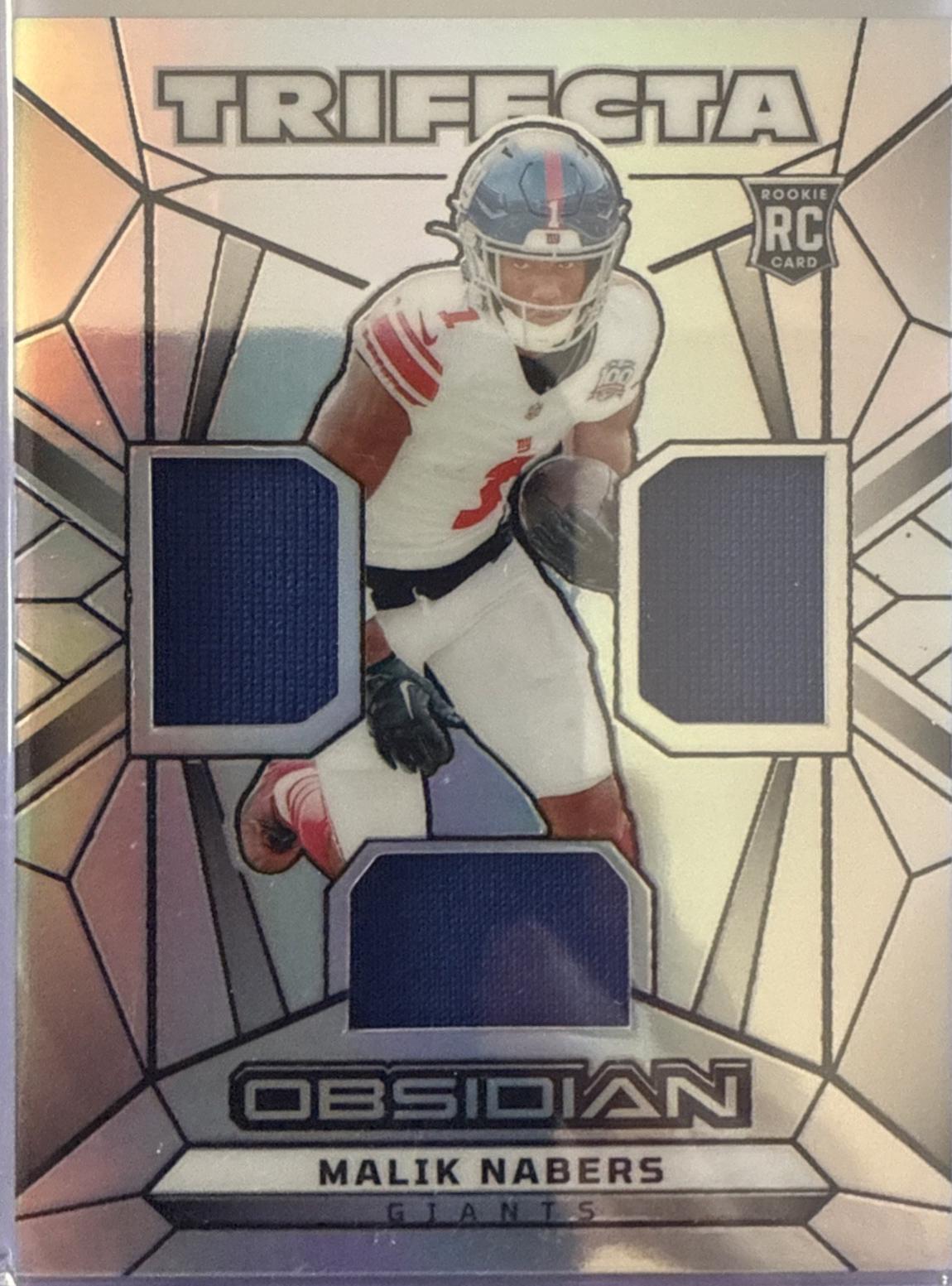 Malik Nabers #7 Football Cards 2024 Panini Obsidian Trifecta Swatch