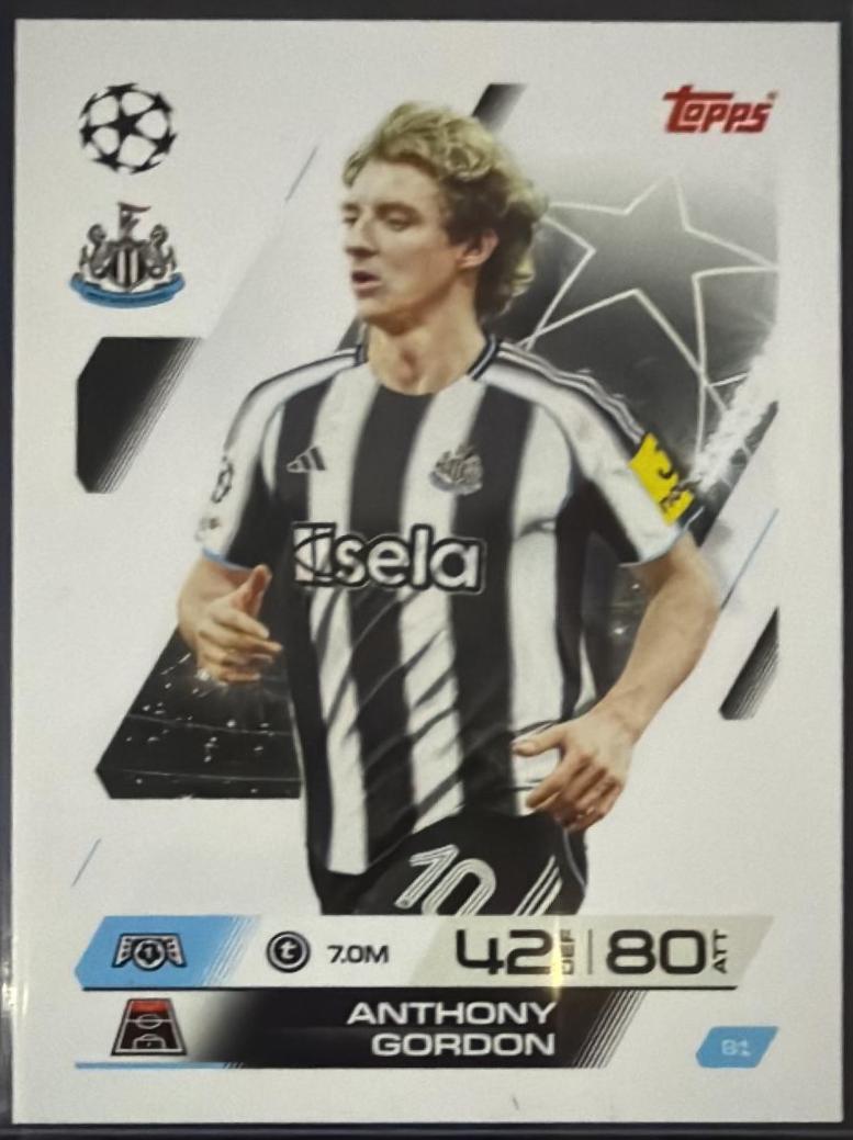 Anthony Gordon #81 2025 Topps Match Attax UEFA