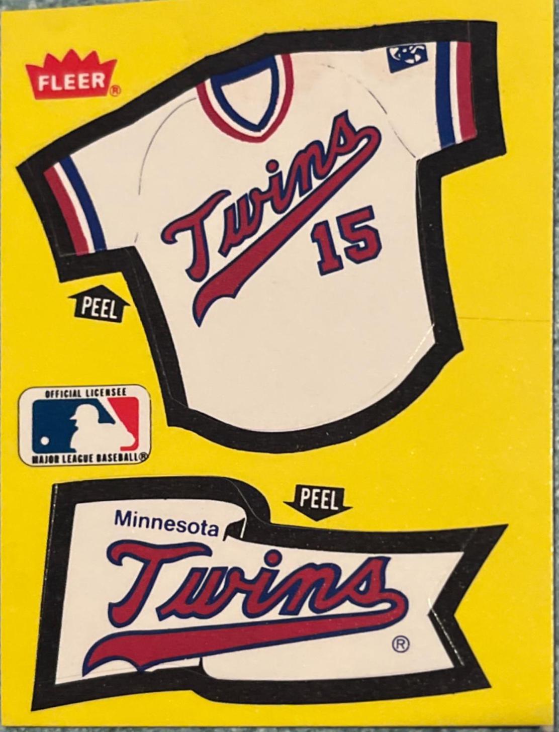 Twins”Jersey, Pennant Sticker” Baseball Cards 1985 Fleer