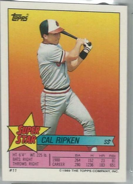 Cal Ripken Baseball Cards 1989 Topps Stickers Super Star Backs