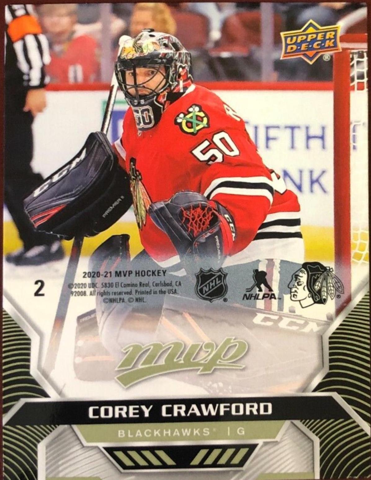 Corey Crawford #2 Hockey Cards 2020 Upper Deck MVP