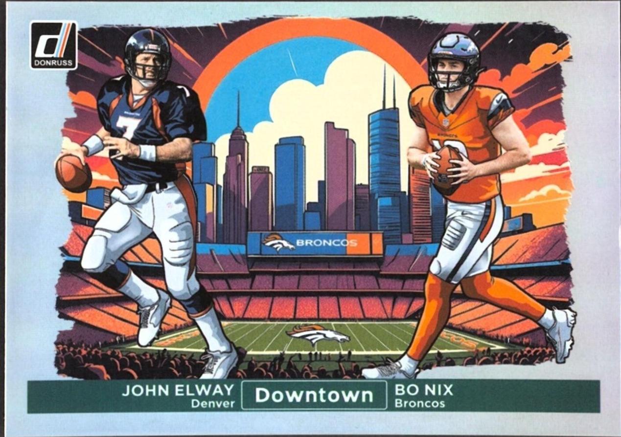 Bo Nix / John Elway #14 Football Cards 2024 Panini Donruss Downtown Horizontal