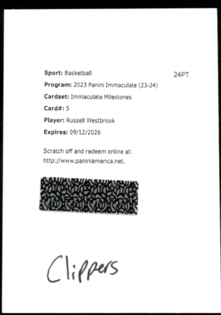 Russell Westbrook #5 Basketball Cards 2023 Panini Immaculate Milestones