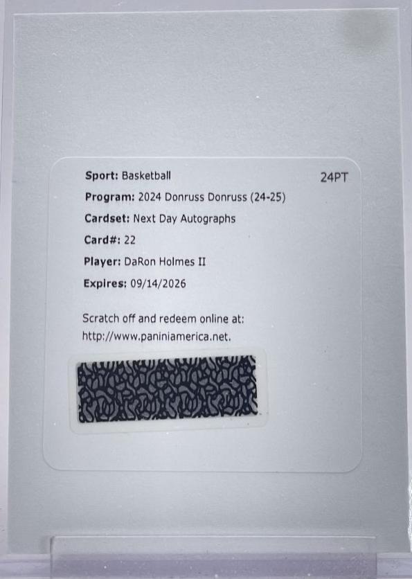 DaRon Holmes II #22 Basketball Cards 2024 Panini Donruss Next Day Autograph