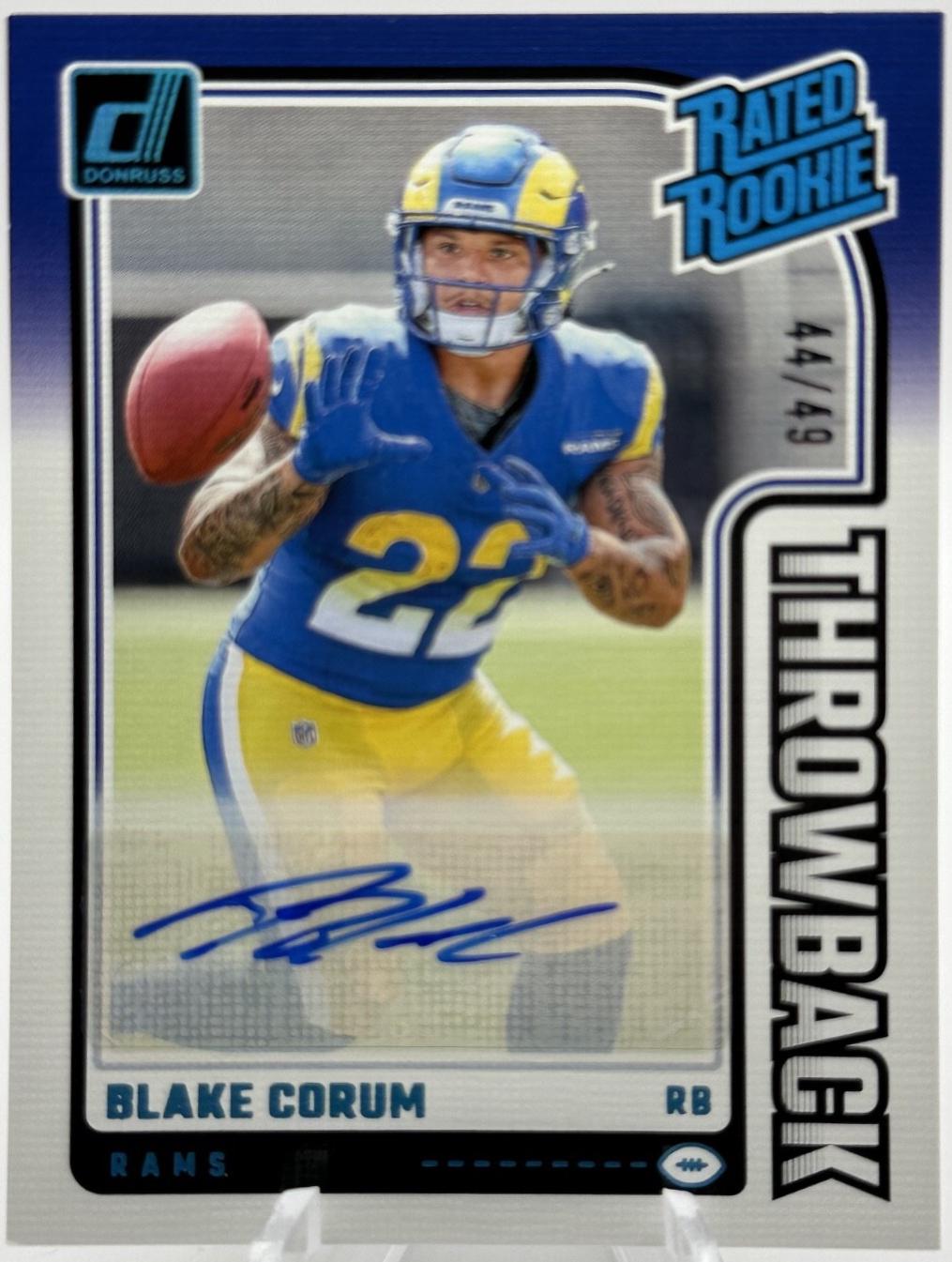 Blake Corum #35 Football Cards 2024 Panini Donruss Rated Rookies Throwback Autograph