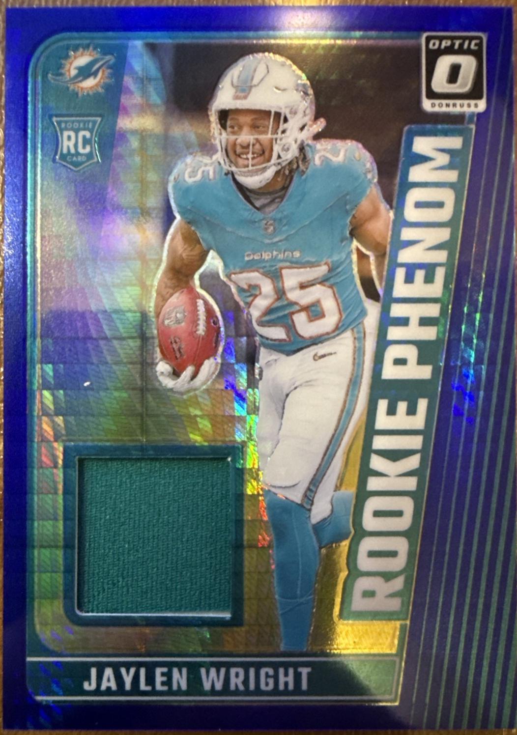 Jaylen Wright #RPB-JWT Football Cards 2024 Panini Donruss Optic Rookie Phenom Blue Hyper