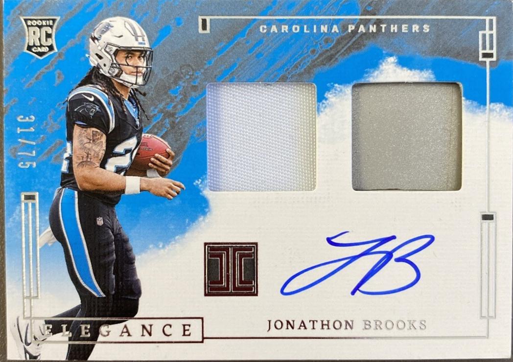 Jonathon Brooks #17 Football Cards 2024 Panini Impeccable Rookie Patch Autograph