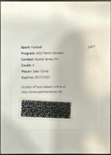 Jalen Carter #4 Football Cards 2023 Panini Obsidian Rookie Jersey Ink