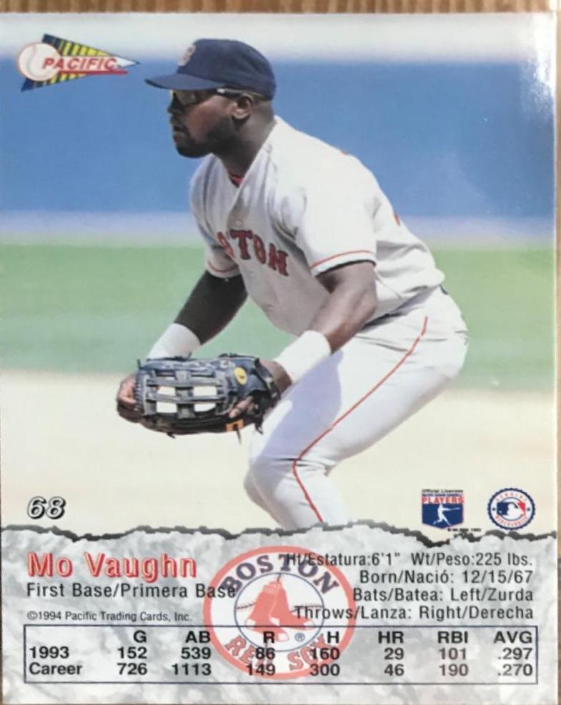 Mo Vaughn #68 Baseball Cards 1994 Pacific Crown Collection
