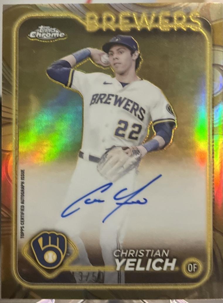 Christian Yelich #CGA-CY Baseball Cards 2024 Topps Gilded Collection Chrome Gold Autograph