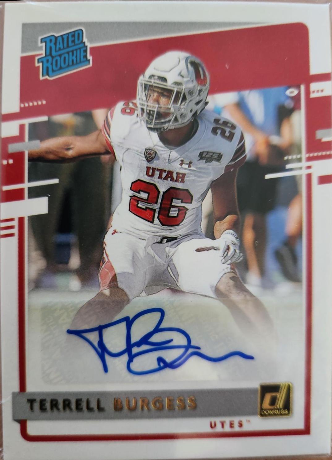 Terrell Burgess #19 Football Cards 2020 Panini Chronicles Draft Picks Donruss Rated Rookies Signatures