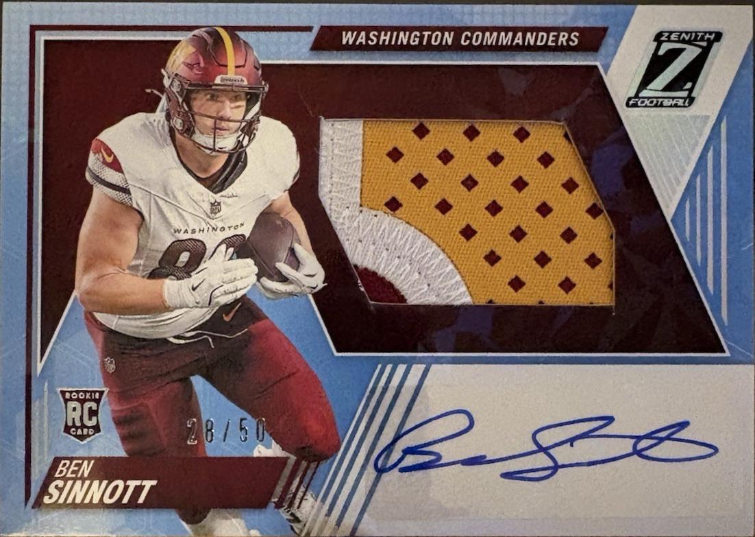 Ben Sinnott #239 Football Cards 2024 Panini Zenith Rookie Patch Autographs Ice