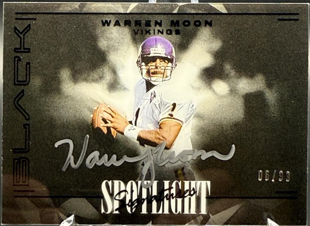 Warren Moon #SSH-WMN Football Cards 2024 Panini Black Spotlight Signatures Horizontal