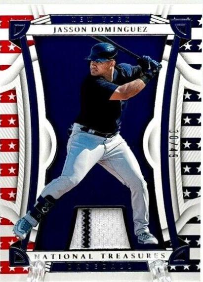 Jasson Dominguez #4 Baseball Cards 2023 Panini National Treasures Red White and Blue