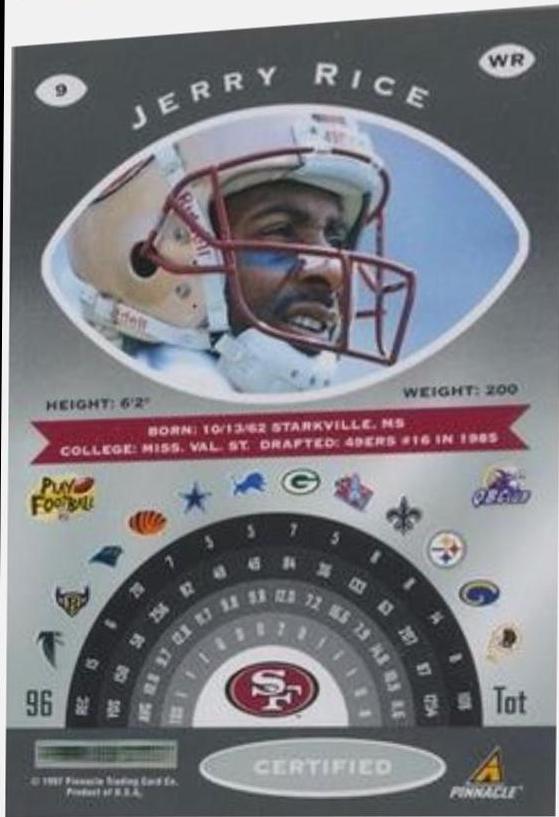 Jerry Rice #9 Football Cards 1997 Pinnacle Certified