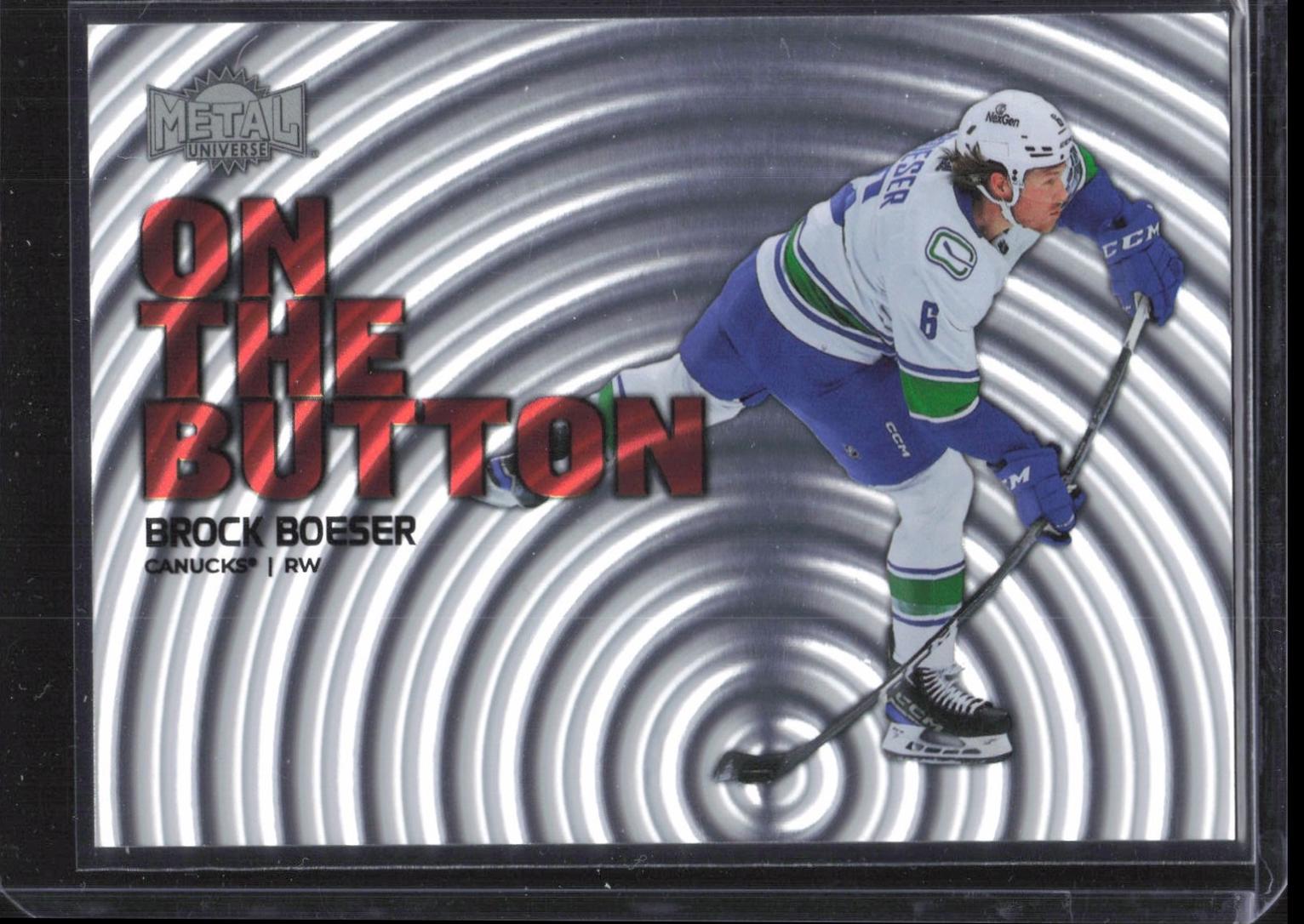 Brock Boeser #17 Hockey Cards 2024 SkyBox Metal Universe On the Button