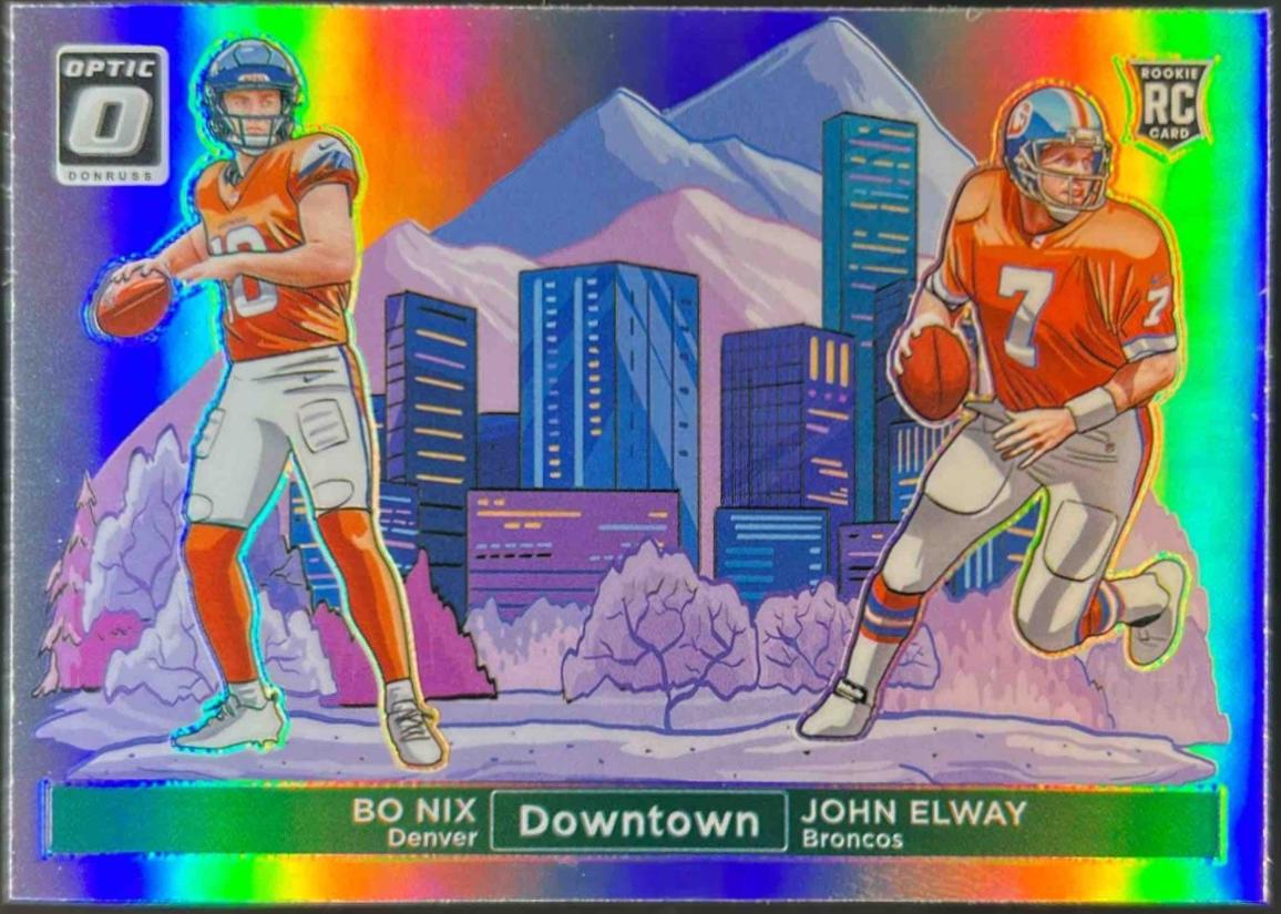 Bo Nix / John Elway #13 Football Cards 2024 Panini Donruss Optic Downtown Duos