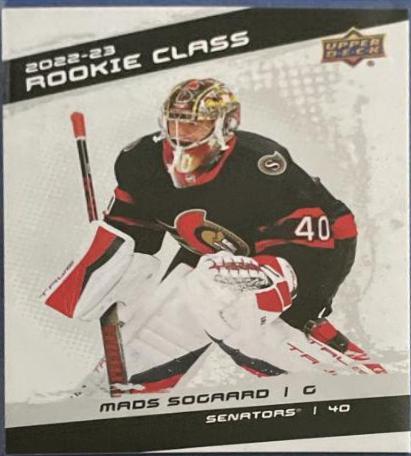 Mads Sogaard #RC-21 Hockey Cards 2022 Upper Deck Rookie Class