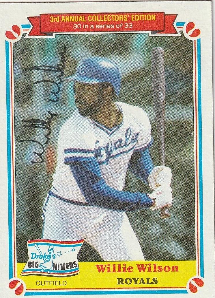 Willie Wilson #30 Baseball Cards 1983 Drake's