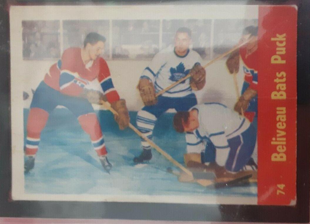 Beliveau Bats Puck #74 Hockey Cards 1955 Parkhurst Quaker Oats