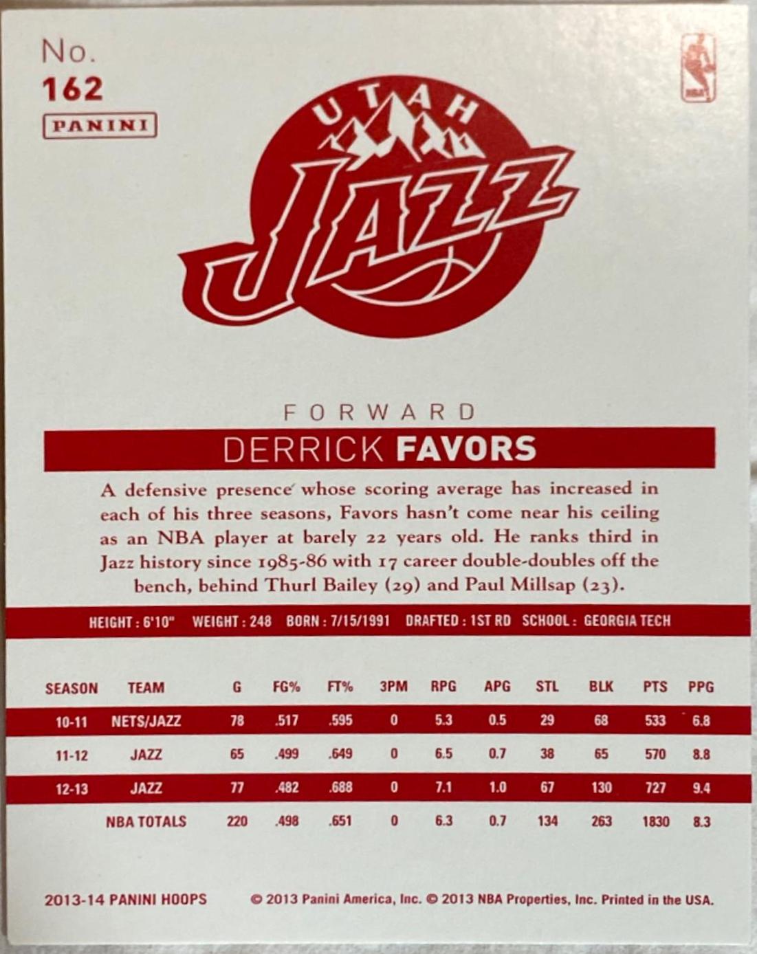 Derrick Favors #152 2013 Panini Hoops Basketball
