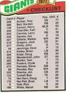 Giants Checklist
