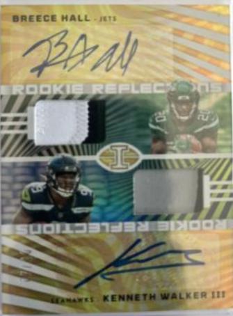Breece Hall / Kenneth Walker III #RRA-RB Football Cards 2022 Panini Illusions Rookie Reflections Dual Patch Autographs
