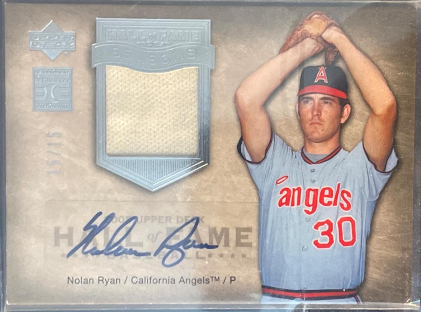 Nolan Ryan “HOF” “Hall of fame baseball” #HFS-NR1 Baseball Cards 2005 Upper Deck Hall of Fame Seasons Game Used Autograph Silver