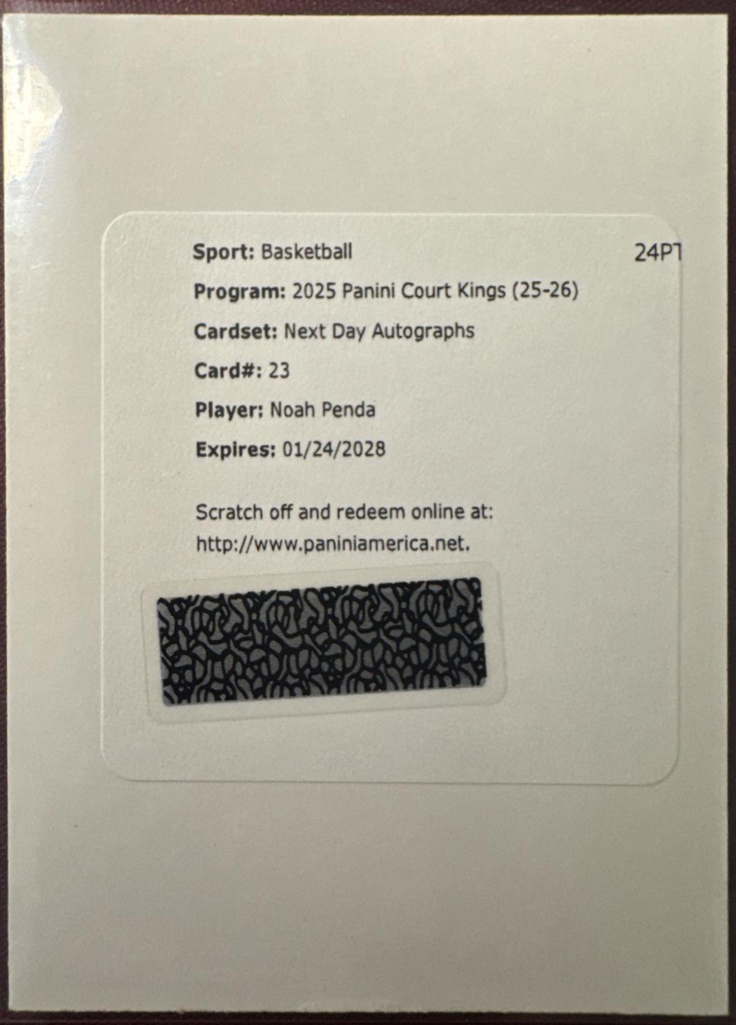 Noah Penda #23 2025-26 Panini Court Kings Basketball Next Day Autographs