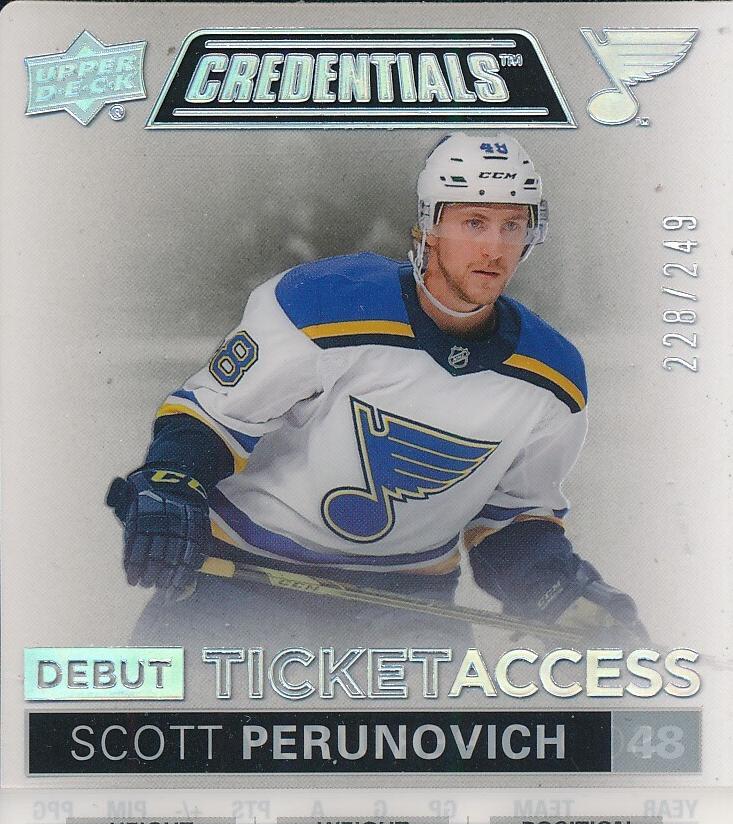 Scott Perunovich #DTA-PE Hockey Cards 2021 Upper Deck Credentials Debut Ticket Access Acetate