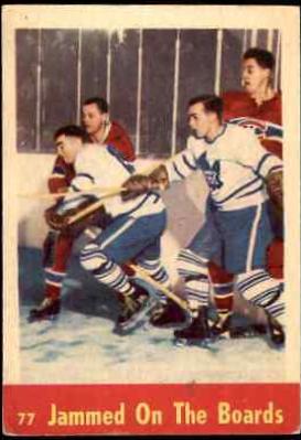 Jammed on the Boards #77 Hockey Cards 1955 Parkhurst Quaker Oats
