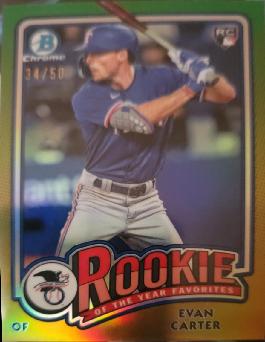 Evan Carter [Gold Refractor] #ROY-12 Baseball Cards 2024 Bowman Rookie of the Year Favorites