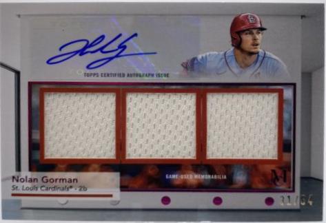 Nolan Gorman #SWTRA-NG 2024 Topps Museum Collection Triple Relic Autograph Baseball