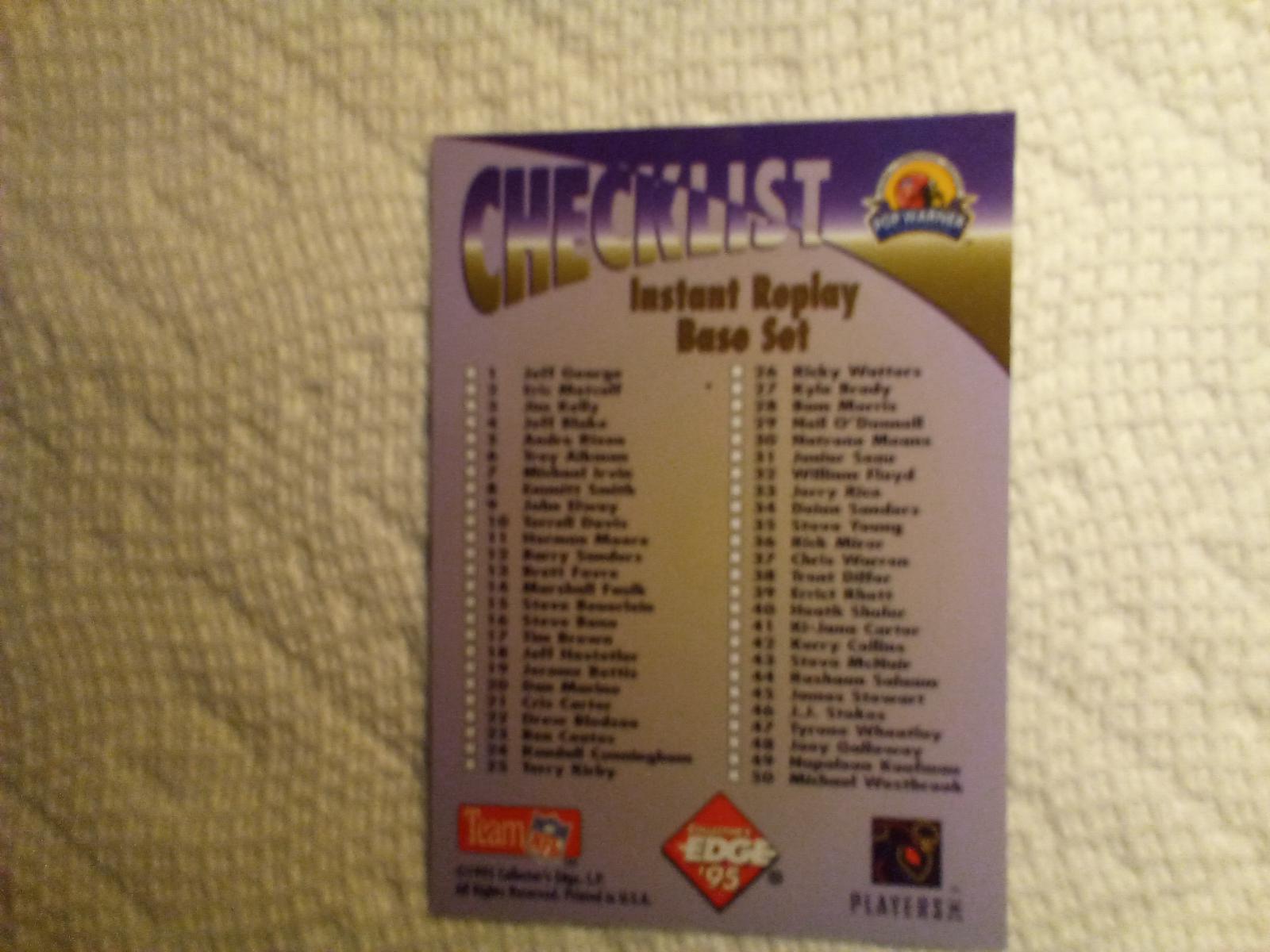Checklist Card Football Cards 1995 Collector's Edge Instant Replay