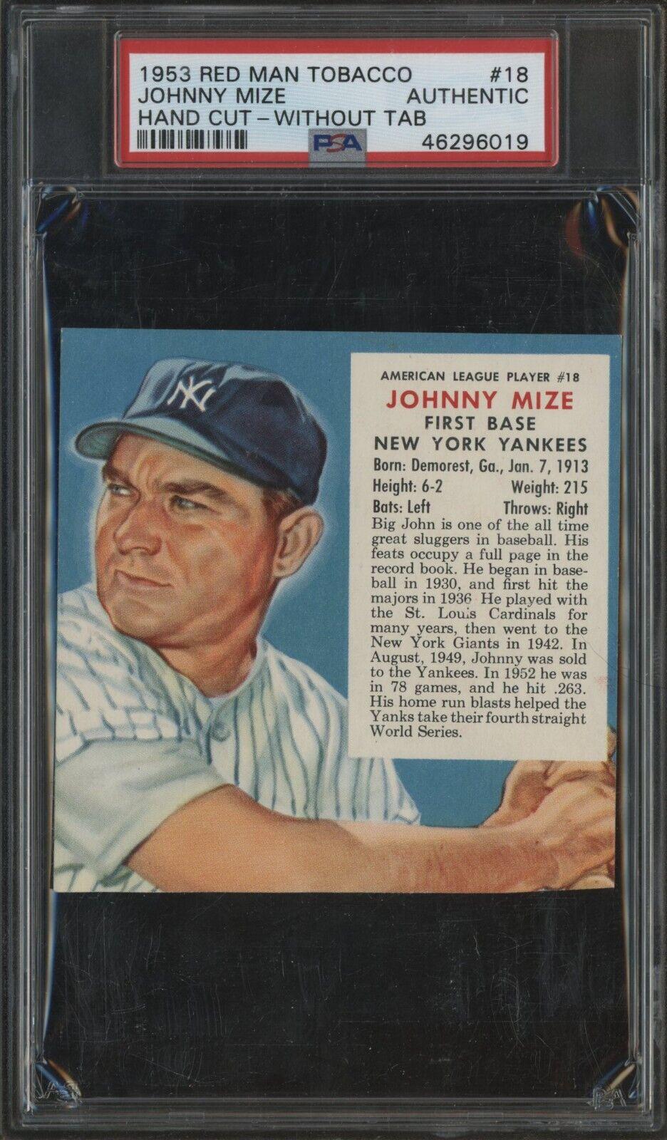 Johnny Mize [Hand Cut Without Tab] #18 Prices | 1953 Red Man Tobacco ...