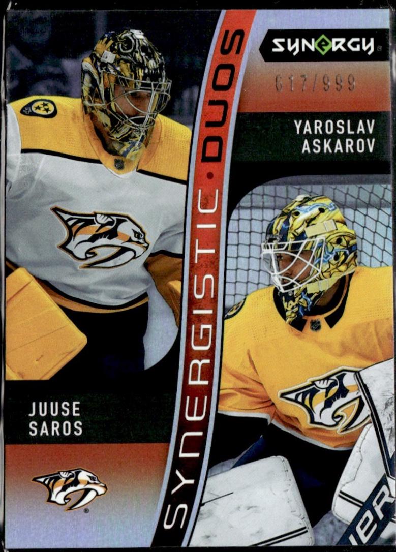 Juuse Saros / Yaroslav Askarov #SD-12 Hockey Cards 2023 Upper Deck Synergy Synergistic Duos Star-Rookie