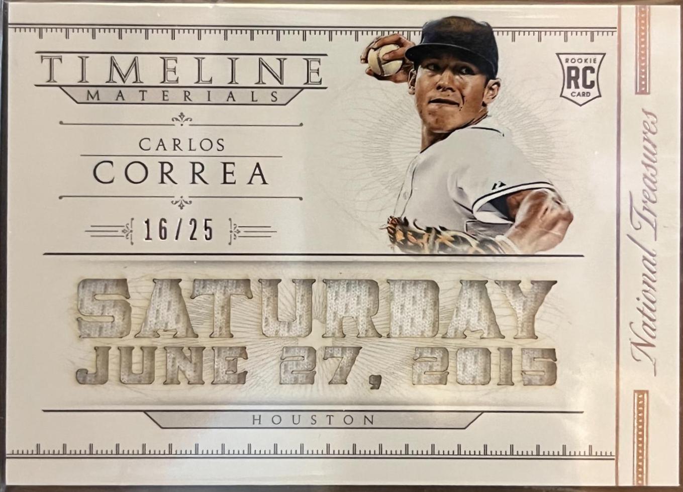 Carlos Correa #8 Baseball Cards 2015 Panini National Treasures Timeline Materials